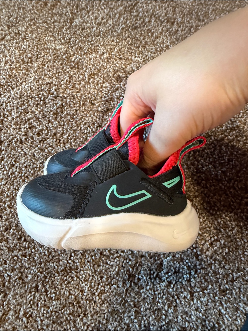 Nike Baby Black Sneakers with Mint Swoosh and Pink Accents